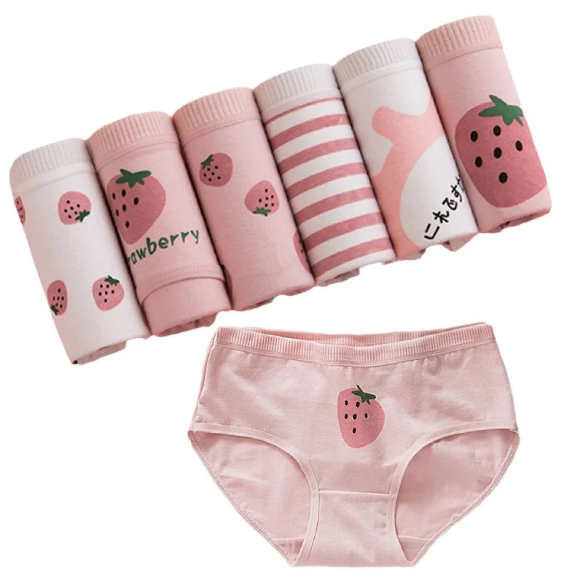 6-Pack Kawaii Strawberry Cotton Panties