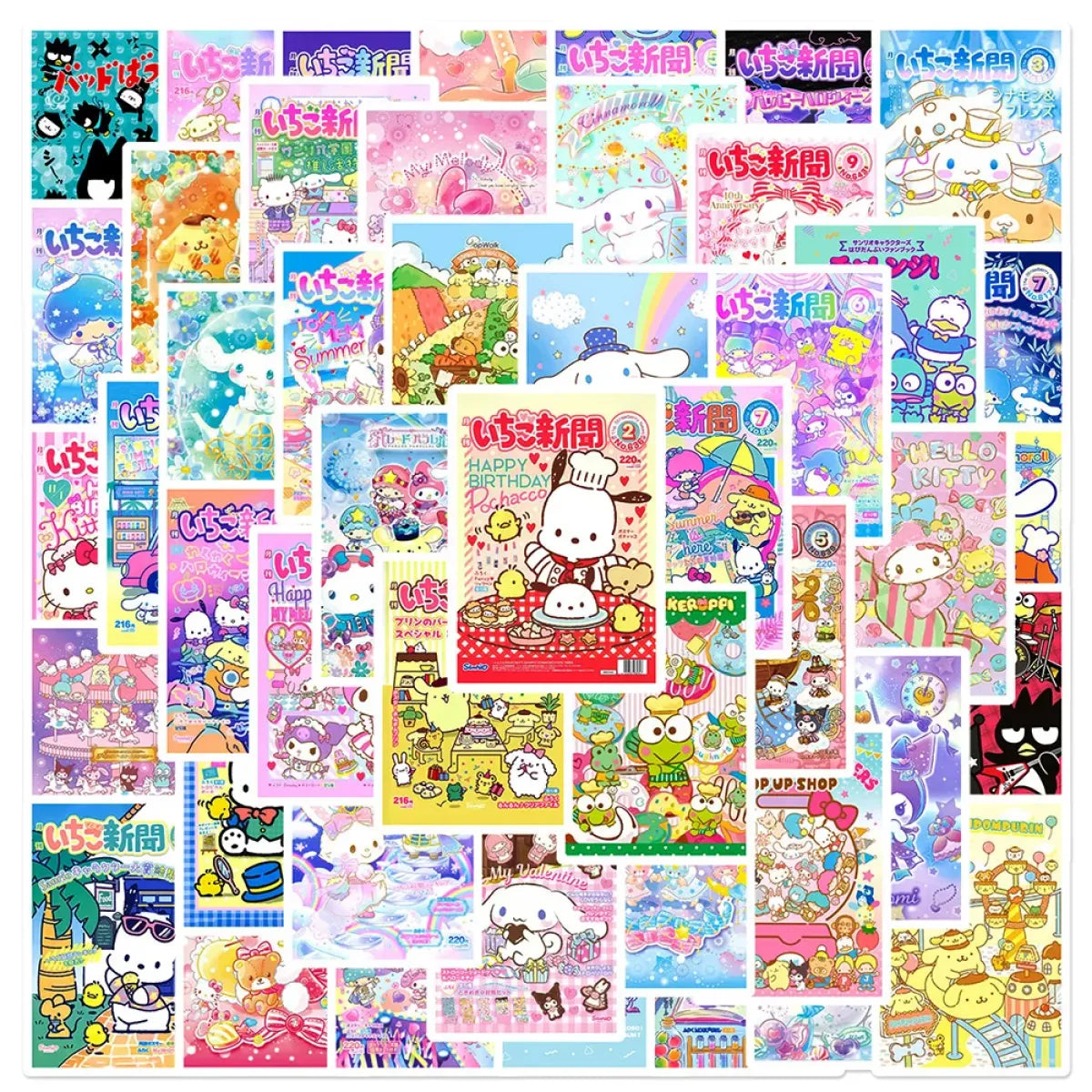 50pcs Sanrio Cartoon Stickers - Hello Kitty, Kuromi, My Melody