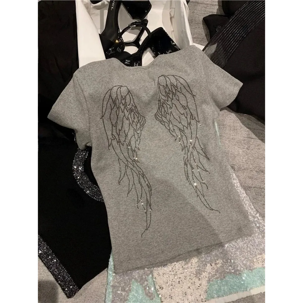 Angel Wings Rhinestone Slim Fit Tee