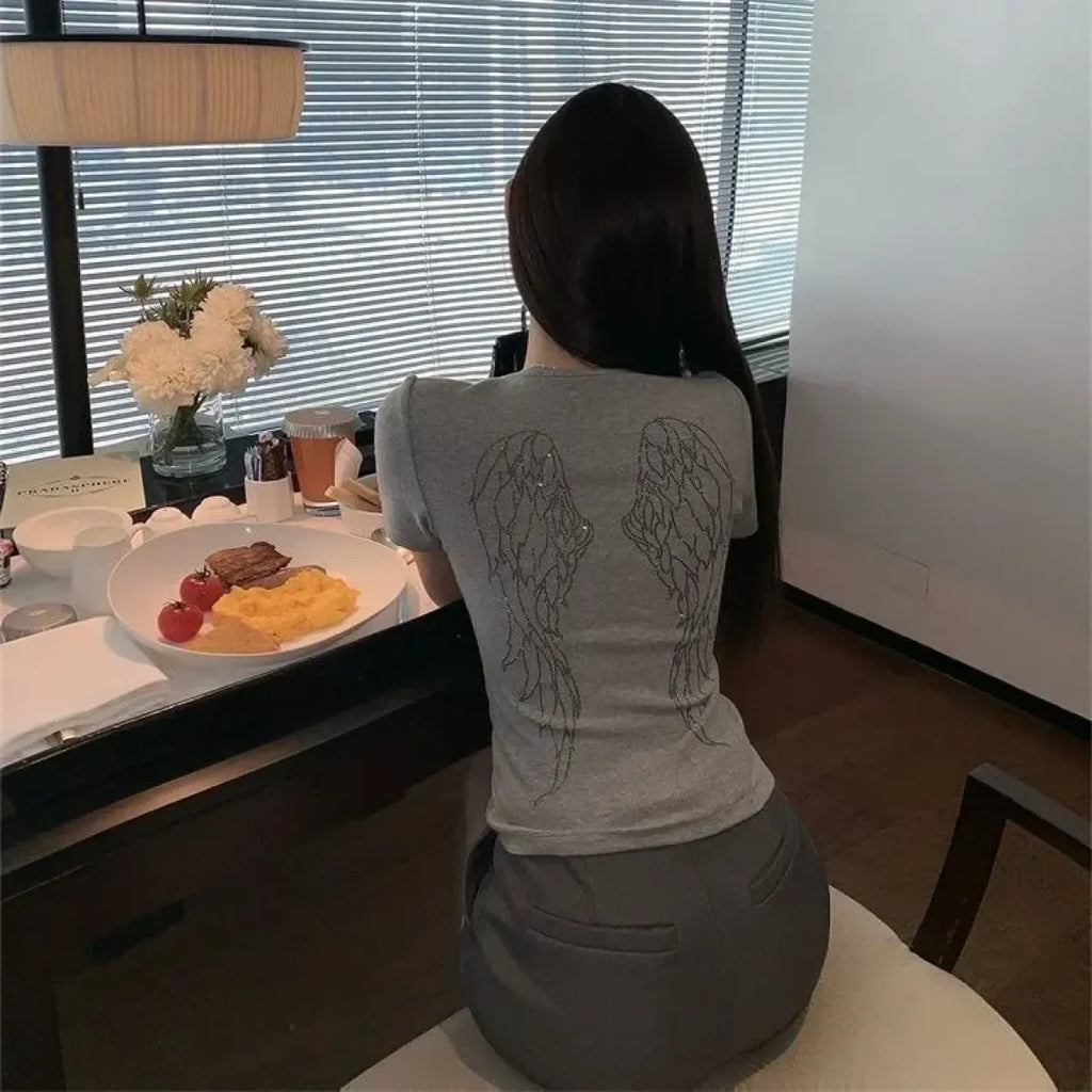 Angel Wings Rhinestone Slim Fit Tee