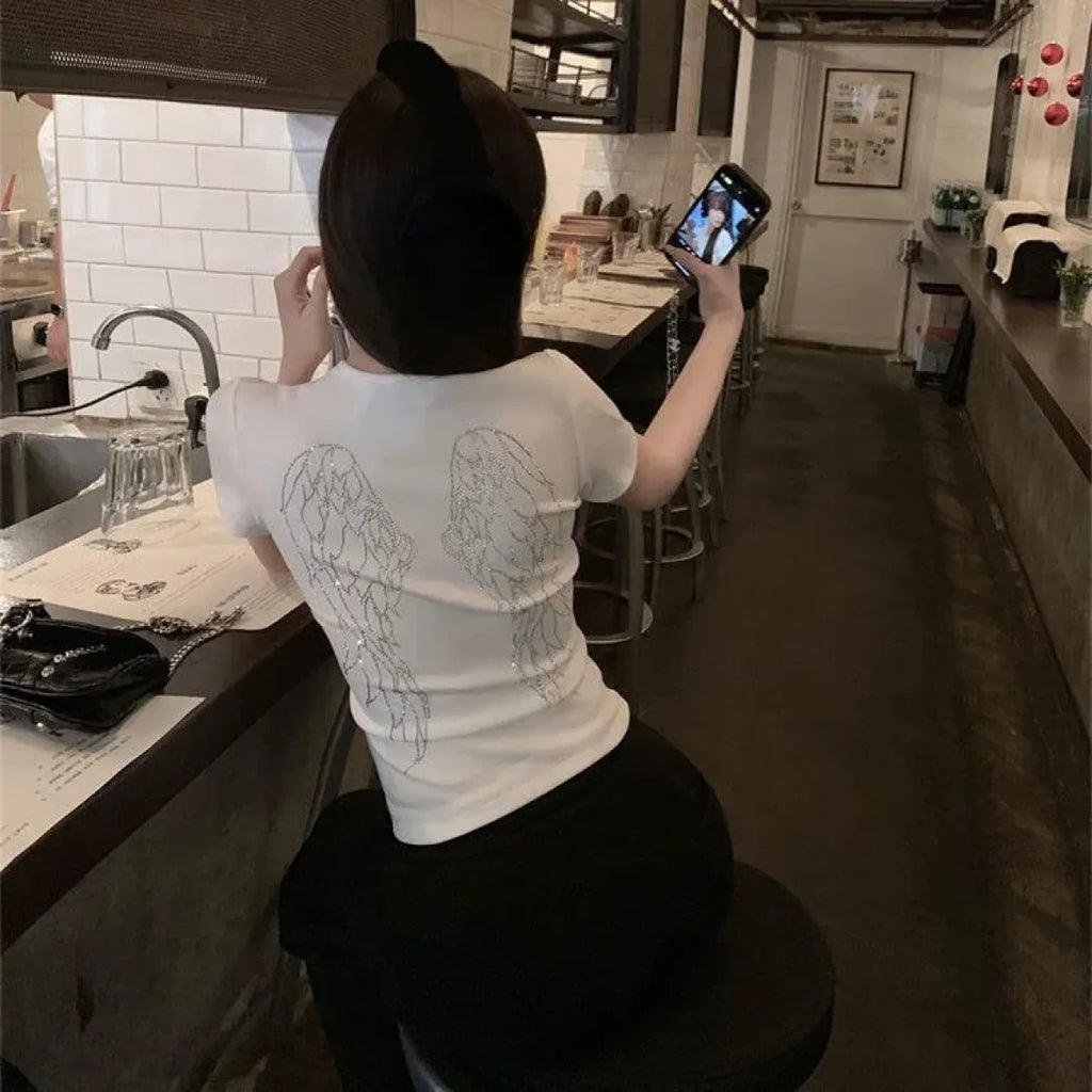 Angel Wings Rhinestone Slim Fit Tee