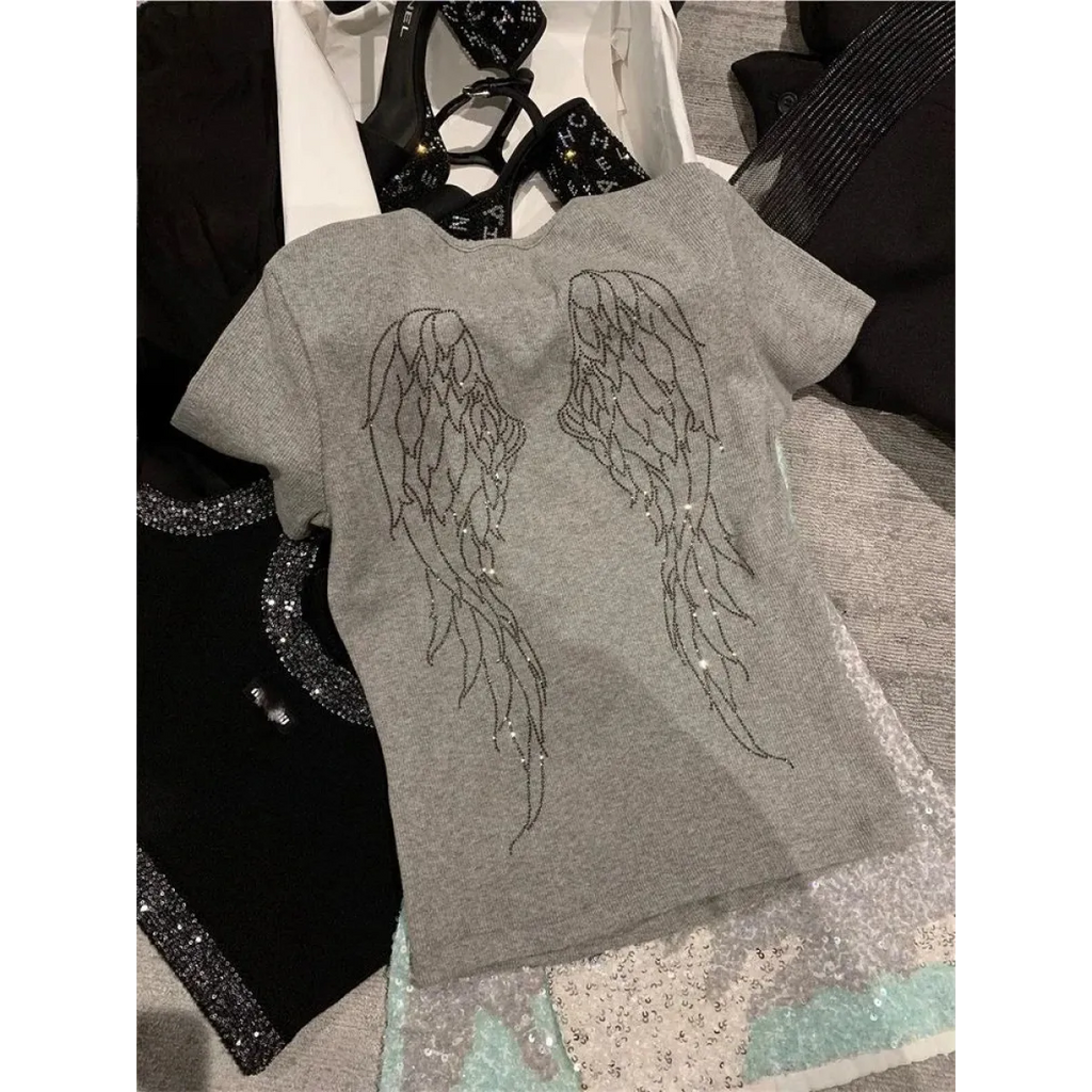 Angel Wings Rhinestone Slim Fit Tee
