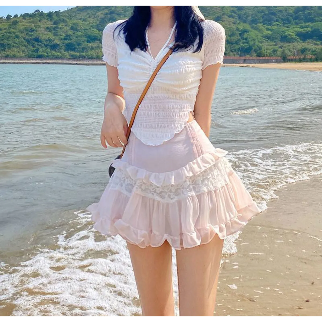 Angelic Lace Ruffle Mini Skirt