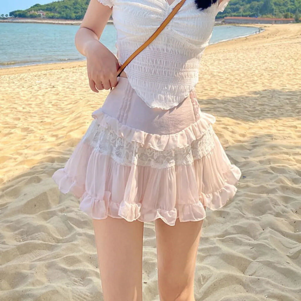 Angelic Lace Ruffle Mini Skirt