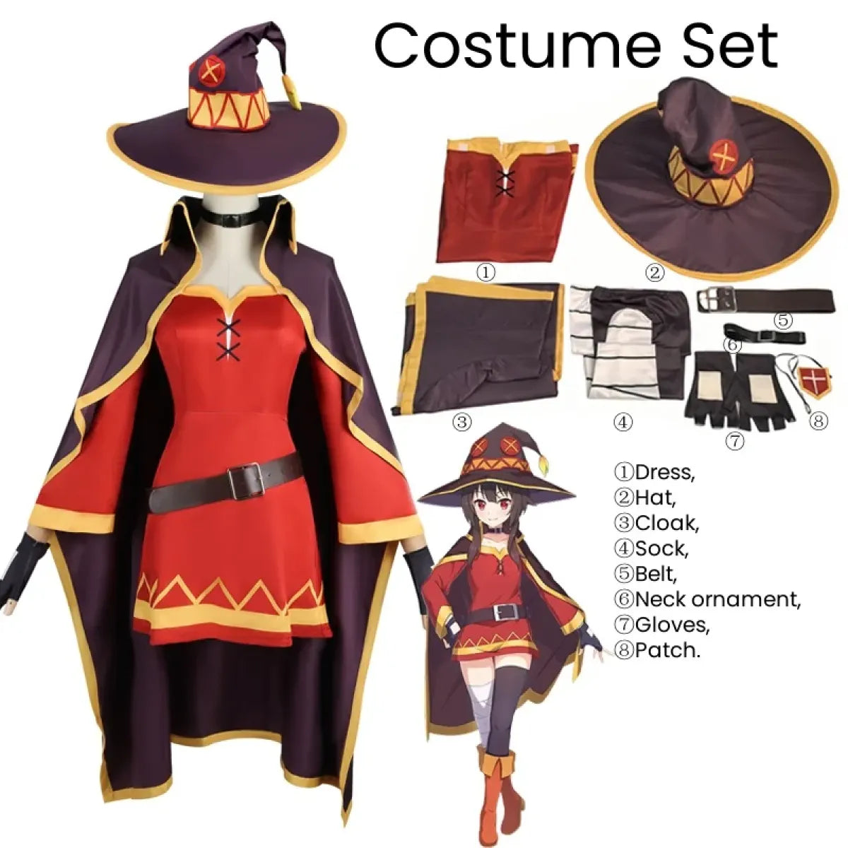 Anime Witch Costume Set with Cloak & Hat