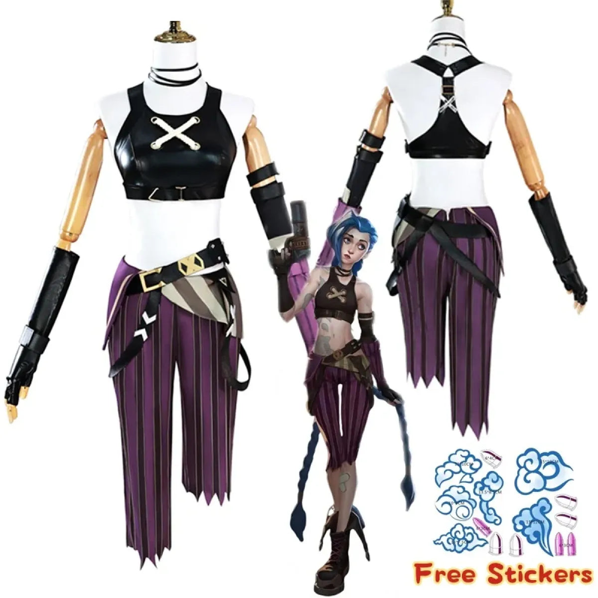 Arcane Jinx Cosplay Costume â€?LOL Season 2 Loli Outfit with Wig & Accessories
