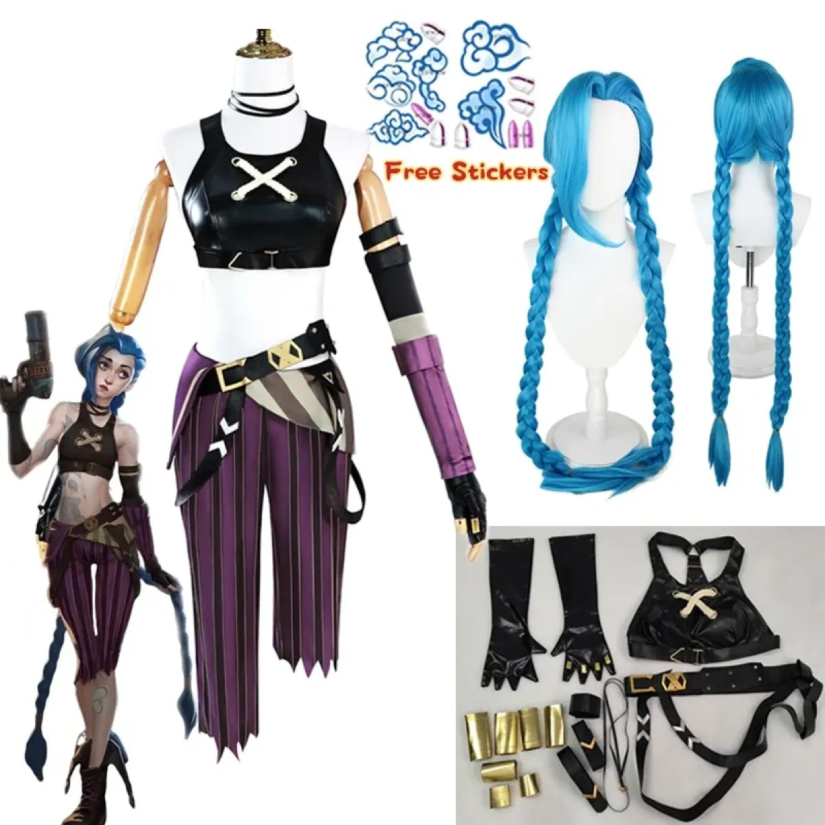 Arcane Jinx Cosplay Costume â€?LOL Season 2 Loli Outfit with Wig & Accessories