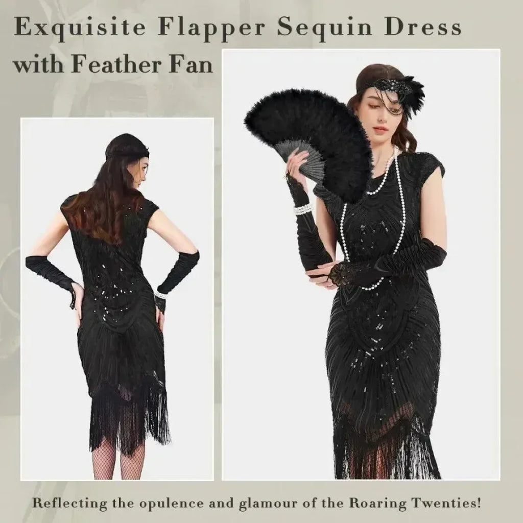 1920s Flapper Sequin Fringe Dress Set
