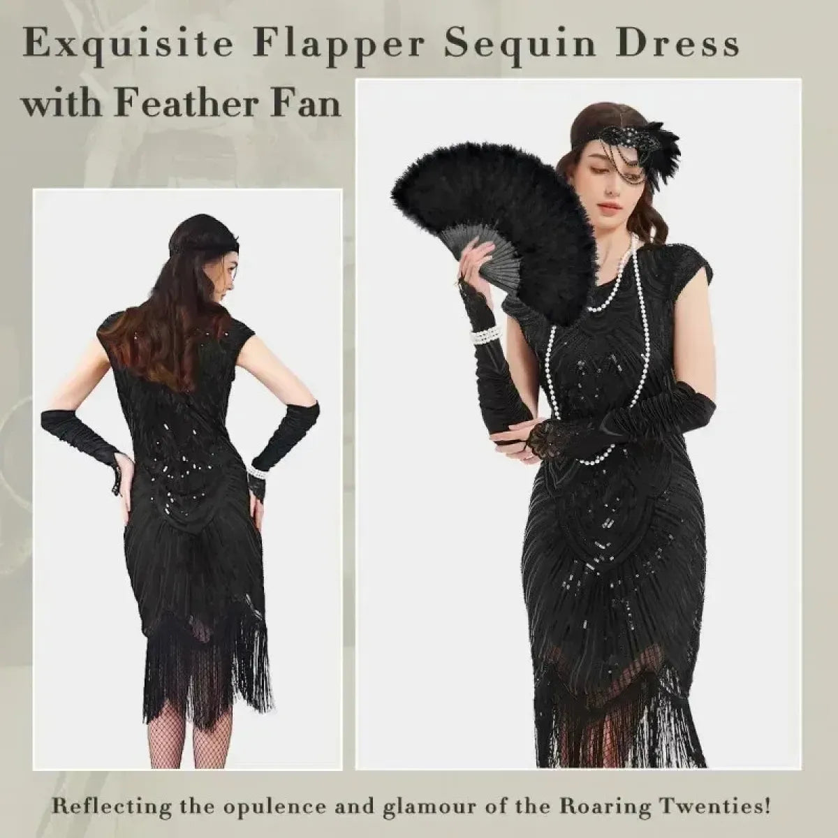 1920s Flapper Sequin Fringe Dress Set
