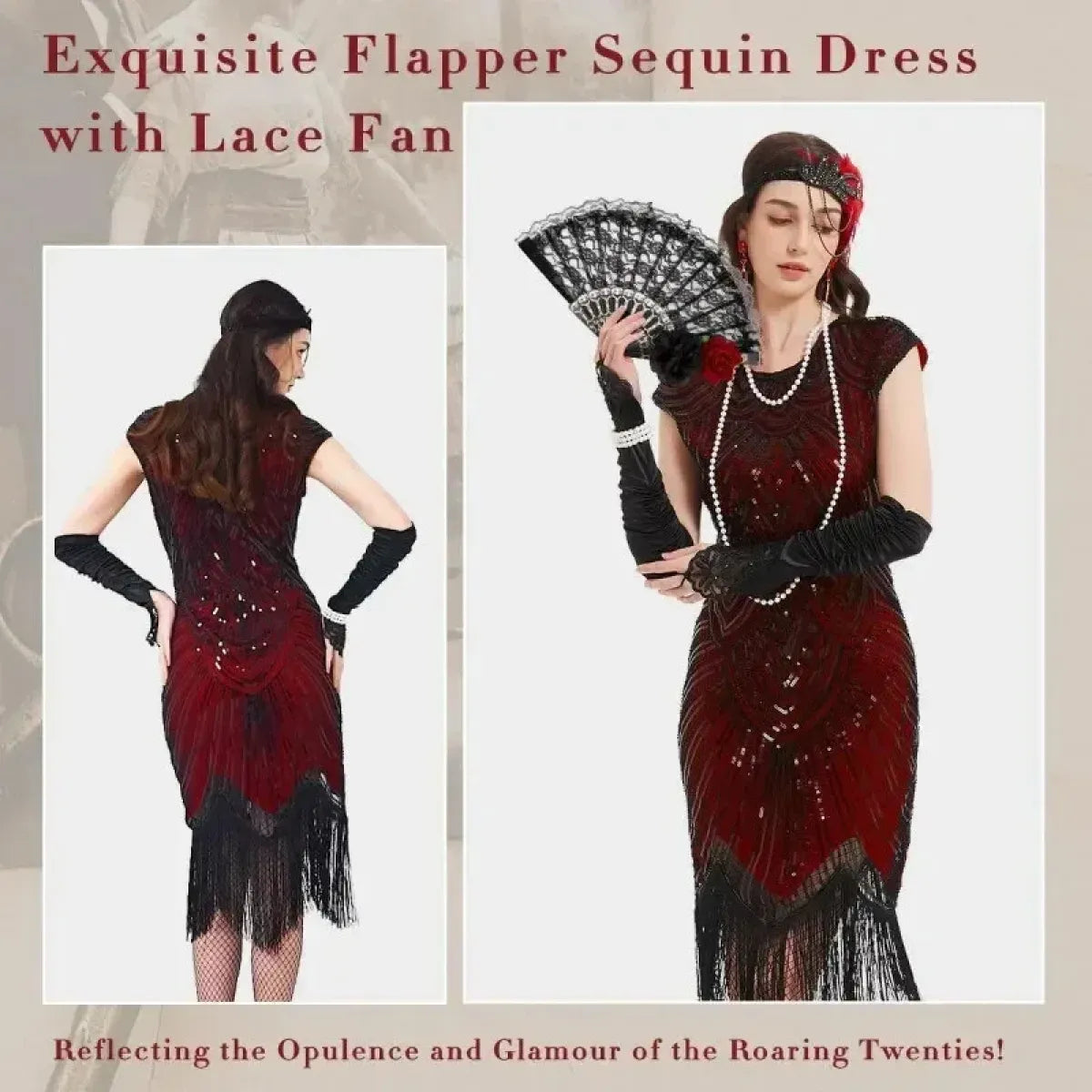 1920s Flapper Sequin Fringe Dress Set