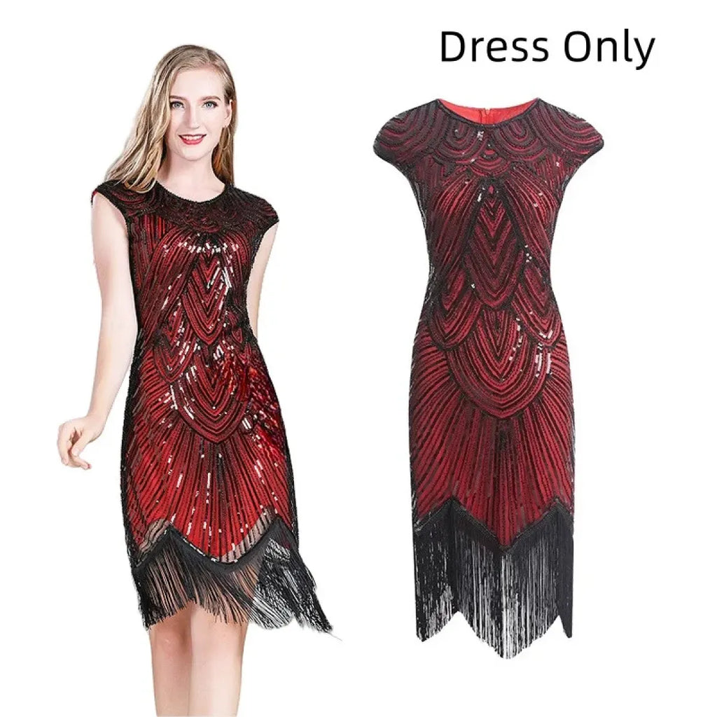 1920s Flapper Sequin Fringe Dress Set