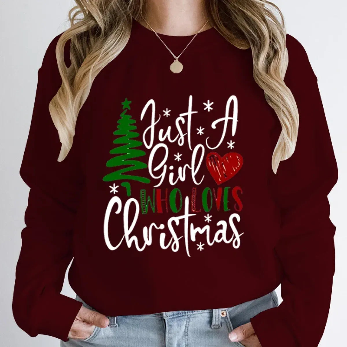 "Just A Girl Who Loves Christmas" Round Neck Sweatshirt
