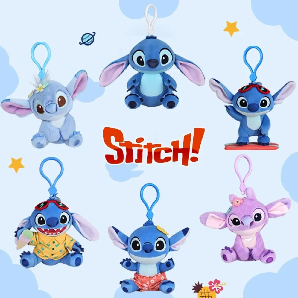 12cm Kawaii Stitch Plush Keychain â€?Blue & Purple Bag Charm Accessory