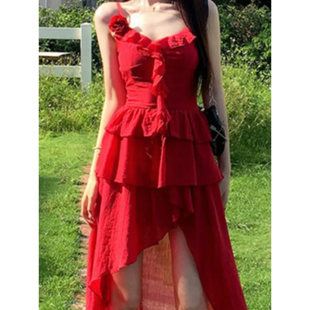 3D Flower Ruffle Irregular Hem Harajuku Dress