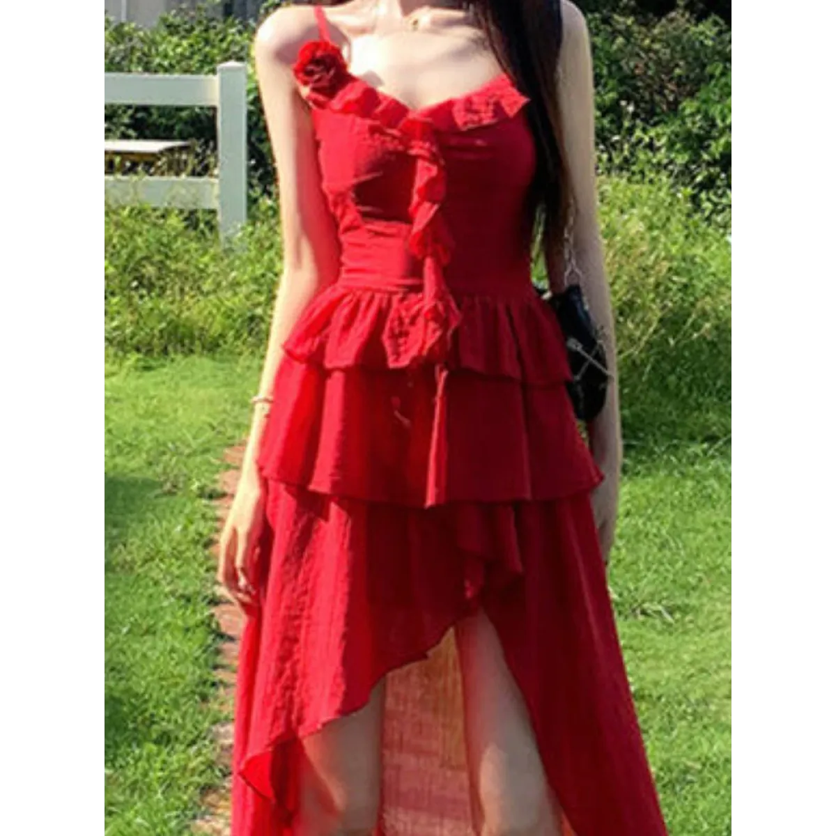 3D Flower Ruffle Irregular Hem Harajuku Dress