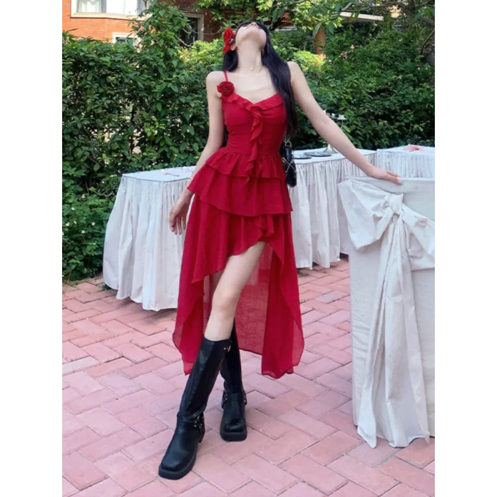 3D Flower Ruffle Irregular Hem Harajuku Dress