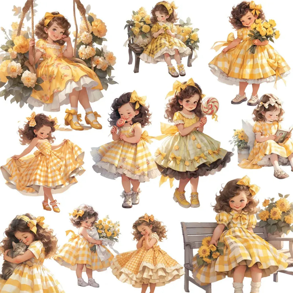 20Pcs Yellow Dress Girl Stickers - Cute DIY Scrapbooking Decorative Stickers